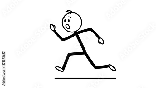 Simple stick figure running with determined expression.
