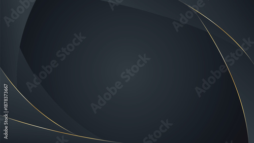Abstract Dark Gray Luxury Background with Gold Curved Lines. Elegant Wallpaper. Suitable for templates, banners, sales, awards, invitations, events, websites, and pages
