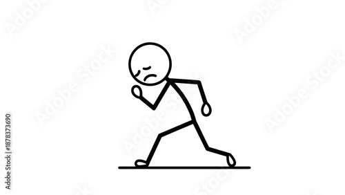 Stick figure running with a frowning expression.