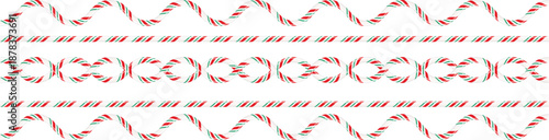 Festive red and white candy cane striped border set for holiday decoration