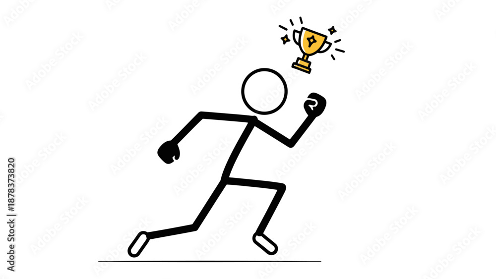 Obraz premium Simple stick figure running with a trophy.