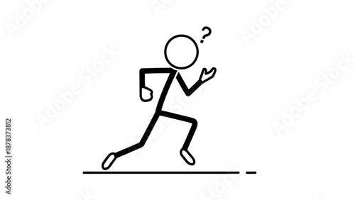 Stick figure running with a puzzled expression and a question mark.