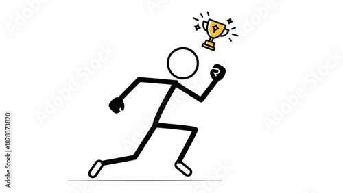 Simple stick figure running with a trophy.