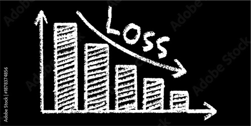 Chalk draw loss graph vector for finance boards. Ideal for business decline, negative stats, falling arrows, and economic blackboard presentations.