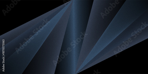 Black dark navy blue silver abstract pattern background. Geometric shape. Line triangle angle fold polygon diamond 3D. Color gradient ombre. Rough grain noise. Light shadow. Matte shimmer. Minimum.