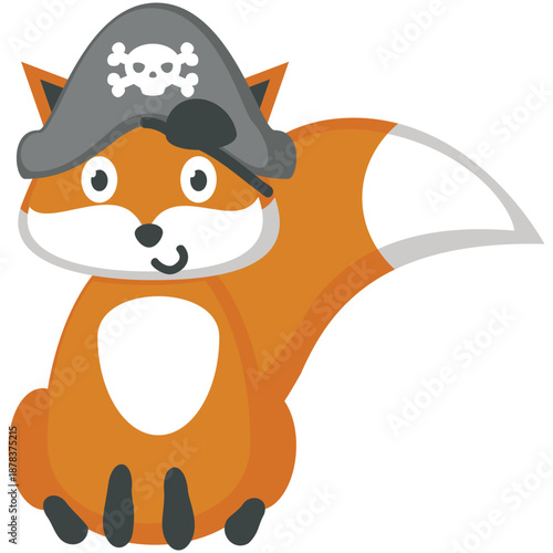 Fox pirate vector. Cute animal sailor wearing hat and black eye patch icon. Funny baby animal marine character illustration isolated on white background