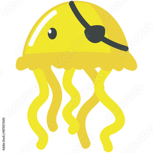 Cute pirate jellyfish animal in eye patch vector. Funny fish animal icon. Ocean, sea underwater character cartoon illustration isolated on white background