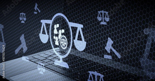 Tableau sur toile Justicia y regulación de grupos en redes sociales concepto de balanza legal apli