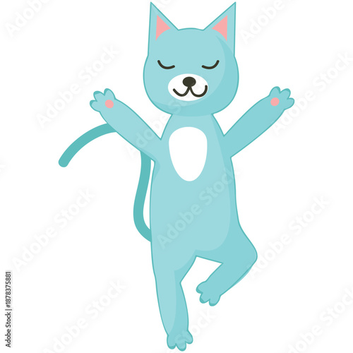 Yoga cat in tree asana pose vector. Cute animal cartoon character illustration. Kitten meditation isolated on white background. Peaceful and mindfulness