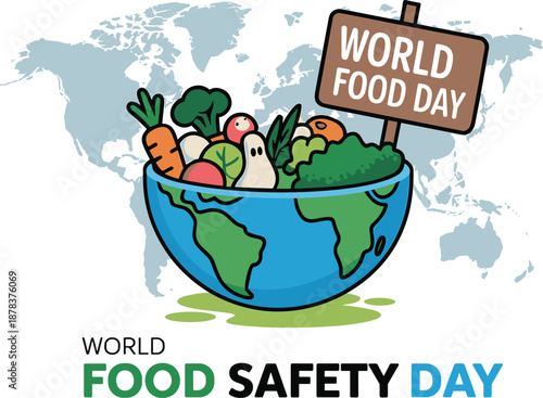 Globe Bowl Filled with Fresh Vegetables for World Food Safety Day, Concept of Global Nutritional Security, Sustainable Agriculture, Public Health Awareness, and Healthy Sustenance Vector Illustration