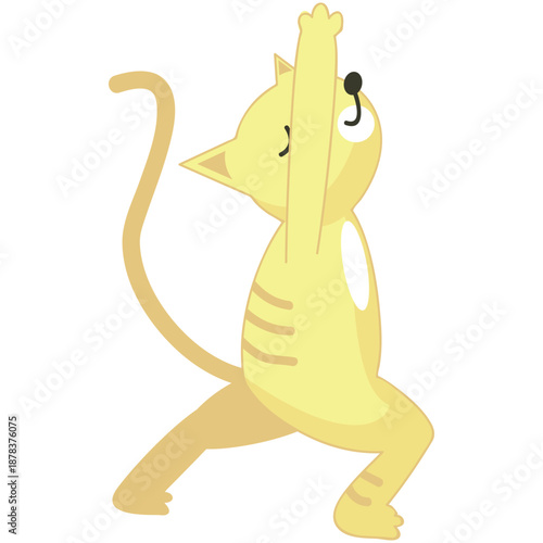 Yoga cat vector. Funny pet animal cartoon character illustration. Kitten exercising isolated on white background. Fitness, sport, gymnastics workout and training