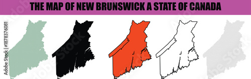 Silhouette, line art, dot, dotted, star art A comprehensive collection of diverse stylized maps representing the Canadian province of New Brunswick ideal for geographical design projects