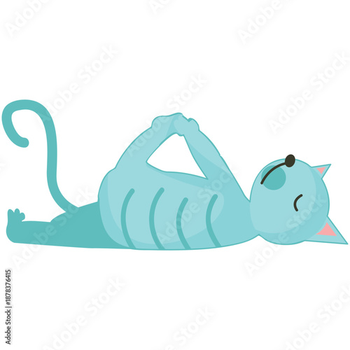Yoga cat vector. Funny domestic animal cartoon character illustration. Kitten stretching leg isolated on white background. Fitness, pilates, sport, gymnastics workout