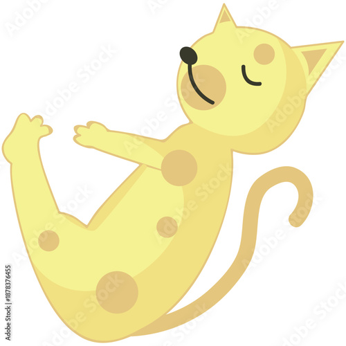 Cartoon cat doing yoga balance exercise vector. Kitten training Paripurna Navasana boat pose isolated on white background. Fitness, pilates, sport, gymnastics workout