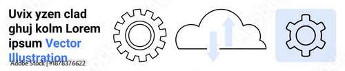 Gears and cloud representing data transfer, system optimization, and technology integration. Ideal for cloud computing, data storage, digital transformation, IT operations, system management