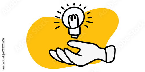 Hand with lightbulb illustration vector for bright ideas. Ideal for innovation, creativity, holding solutions, smart thinking, and inspiration concepts.