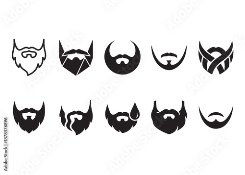Beard silhouette set vector illustration in trendy simple line style