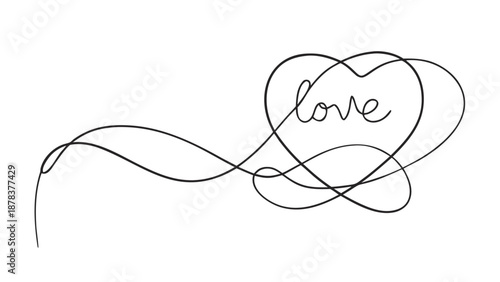 A Simple Loving Minimalist Line Art Illustration Featuring a Continuous Stroke Heart and the Word Love for Romantic Graphic Design
