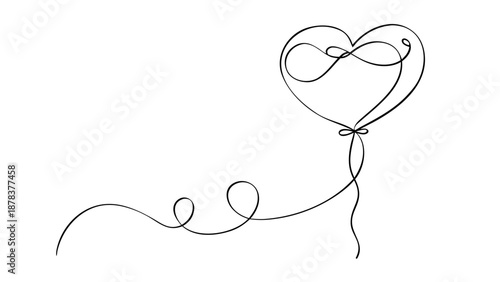 A beautiful Romantic Minimalist aesthetic continuous line drawing vector illustration of a heart balloon with an infinity symbol design for expressing everlasting love and celebration.