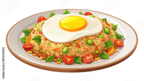 Nasi Goreng Dish with Fried Egg Illustration