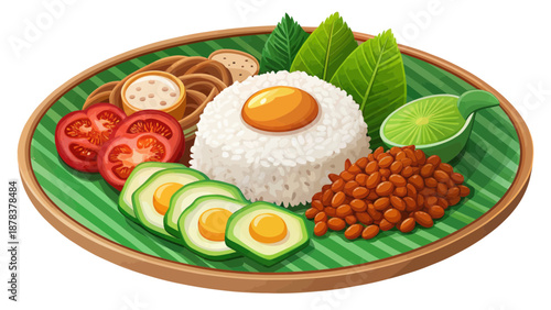 Nasi Lemak Traditional Malaysian Dish With Egg And Avocado