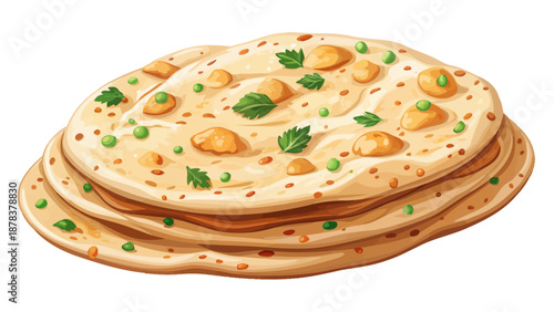 Stack of delicious Indian Naan bread with toppings