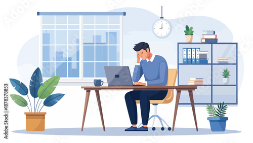 Tired businessman overwhelmed at work at his desk