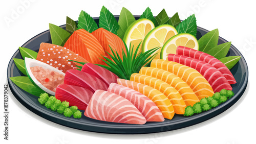 Vibrant Sashimi Platter with Fresh Garnishes