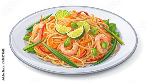 Vibrant Pad Thai Noodles with Shrimp and Lime