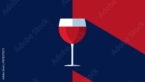 Sophisticated Minimalist Illustration of a Red Wine Glass with Geometric Shapes and Striking Color Contrast for Modern Elegant Design