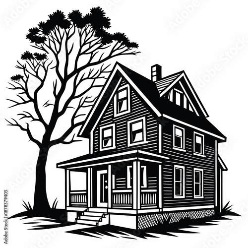 Foto Black and white house illustration