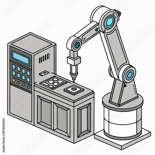 Industrial robot arm with control panel