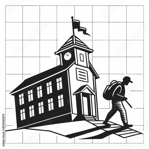 Student heading to school building