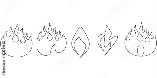 Fire flame line icon set. combustion, heat, burning icons in linear style collection