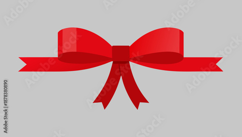 A minimalist and cheerful illustration featuring a vibrant red gift bow on a simple gray background, ideal for festive designs, holiday celebrations, and gift-related content.