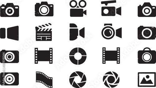 Black camera and on white background videography media