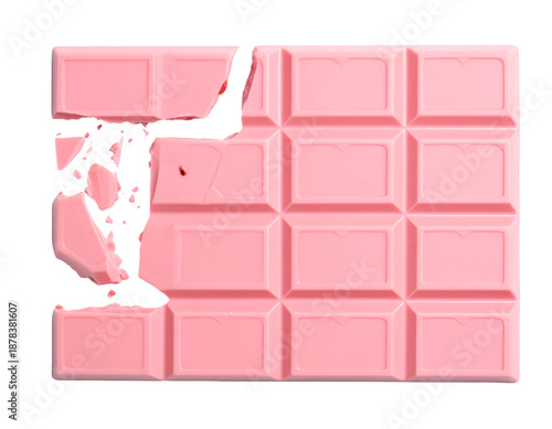 pieces of handmade pink chocolate bar isolated on transparent png