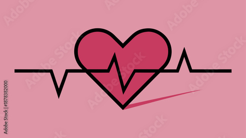 Energetic Vector Illustration Featuring a Pink Heart and EKG Line for Medical and Health Concepts, Symbolizing Vitality and Life