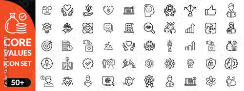 Core values icon set. Full Vector Outline Style Icons. Vector Stock  illustration. Core values icon big icon set design .