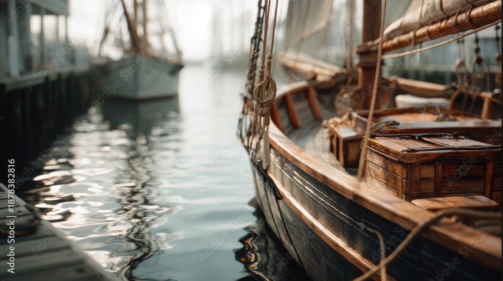 Obraz premium Antique wooden sailboat harbor