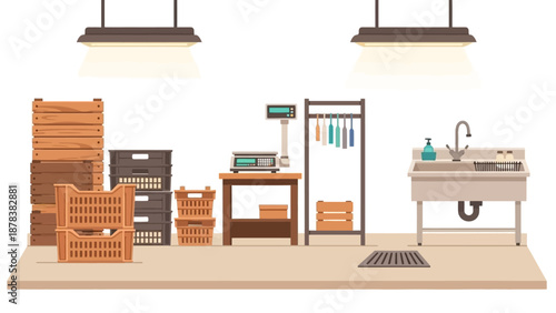 Sunny carpentry workshop with wooden furniture and tools on workbench.