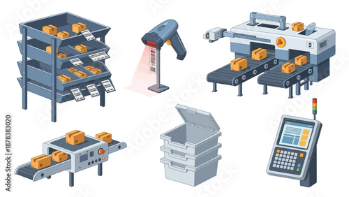 Isometric bakery scene with bread, pastries, oven, display shelves and cash register illustrations.
