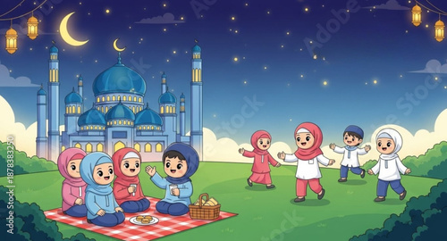 Children playing in the courtyard of the mosque