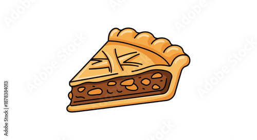Delicious slice of meat pie with a flaky crust and visible chunks of filling, isolated on a clean white background for food design.