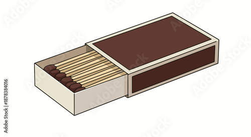 Open cardboard matchbox filled with wooden matches that have dark brown heads, isolated on a white background for safe use.