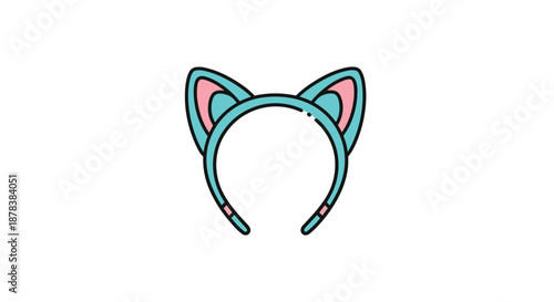 Cute blue cat ear headband with pink inner ears, perfect for parties, cosplay, or dress-up, isolated on a white background.