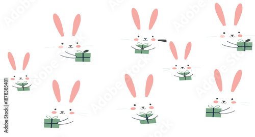 Cute bunny with gift seamless pattern vector for Easter, birthday, baby shower and kids celebration backgrounds