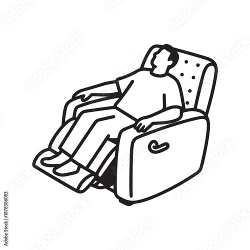 Man Relaxing In Recliner Armchair With Feet Up Black Silhouette Vector Illustration.