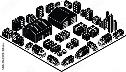 Isometric City Block Vector Illustration for Urban Business Concept
