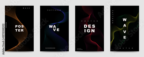 Set of modern abstract poster designs with flowing gradient waves and clean typography layout, ideal for branding, presentations, and creative layouts.